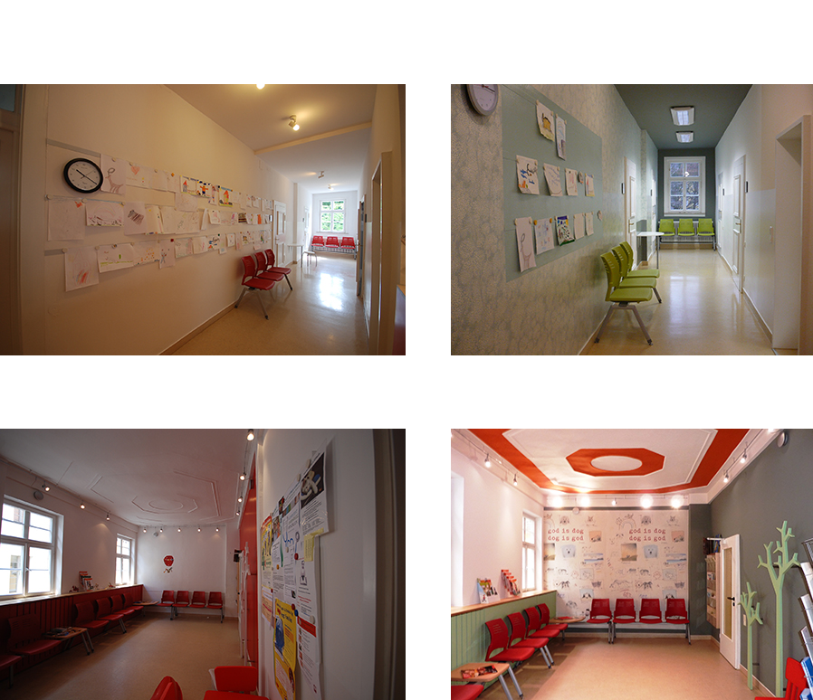 Bilder zur Farbgestaltung des Flures und Wartezimmers einer Psychotherapeutischen Kinder- und Jugendpraxis in Coburg - Teil 1